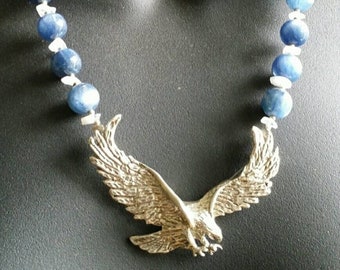 Set Kette + Ohrringe, Sterling Silber Adler, blauer Kyanit, Regenbogen-Mondstein, Labradorit (#799)