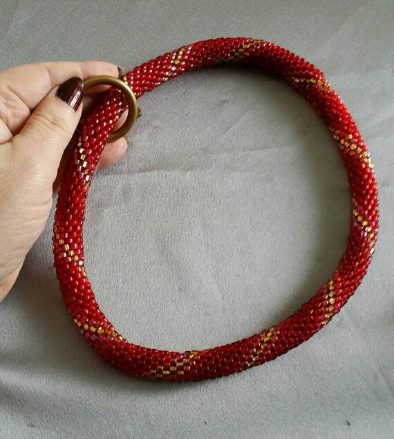 Beaded dog collar 19 pet necklace Red Gold round Etsy