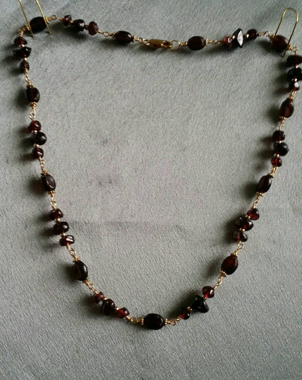 vermeil & gold fill wire wrap beautiful Garnet necklace 17 Romantic dainty #1288