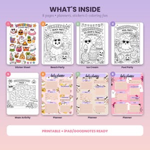 期間限定 | サマーウィーン デジタルバンドル | かわいいおばけステッカーシート、塗り絵、迷路、プランナー印刷物 | PDF即時ダウンロード