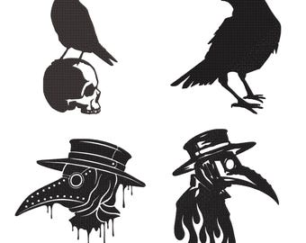 Zestaw wzorów do haftu: Raven Plague Doctor, gotycka czaszka wrony, haft maszynowy, mroczne wzory na Halloween