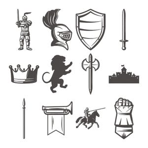 Medieval Knight Embroidery Bundle Sword Shield Crown Castle Lion Warrior Designs