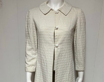 Vintage 1960s All Seasons Ladies Ribbed Winter White Maxi Dress Coat Bust 34