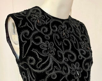 Vintage 1940s Black Brocade with Teardrop Beading Velvet Blouse Bust 34 Cleaned