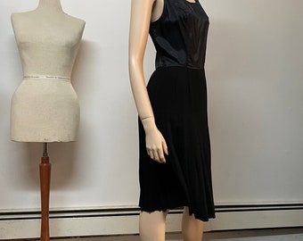 Vintage 1950s Black Slip Top Metal Zip Back Black Rayon Pleated Skirt Dress Bust 36 DRY-CLEANED