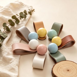 Colorful Ceramic Ball Knobs, Genuine Leather Drawer Pulls, Minimal French Cabinet Handles, Kids Nursery Dresser & Cabinet Door Pulls