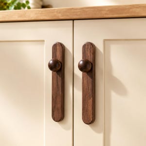 Solid Wood Cabinet Pulls, Walnut Beech Drawer Handles, Round Ball Wooden Knobs, Farmhouse Cabinet Hardware, Minimalist Furniture