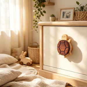 Cute Animal Wooden Cabinet Knobs, Turtle Whale Penguin Drawer Pulls, Natural Solid Wood Nursery Dresser & Kids Closet Furniture Hardware