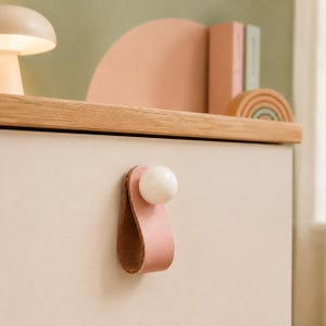 Leather Ceramic Cabinet Knobs, Single Hole Drawer Pulls, Boho Farmhouse Dresser Knobs, Pastel Soft Leather Handles for Cupboard Closet Decor