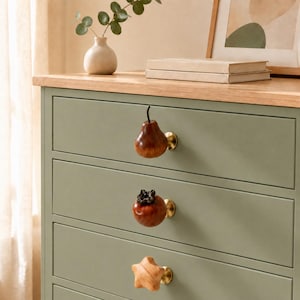 Solid Wood Cartoon Cabinet Knobs , Cute Fruit Animal Brass Drawer Pulls,Cute Hand Carved Wardrobe Handles for Nursery Home Furniture