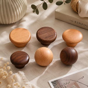 Solid Wood Cabinet Knobs, Walnut & Beech Drawer Knobs, Round Wooden Dresser Pulls, Minimalist Kitchen Cupboard Hardware, Furniture Knobs