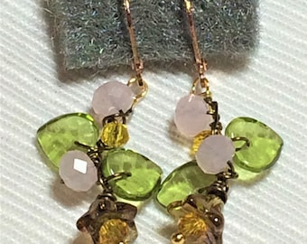 Herbst Wickeln Ohrringe mit tschechischen Glas Blume Perlen und Kristalle. E00347