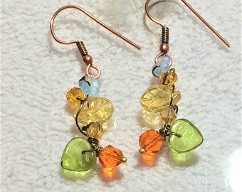 Herbst Wickeln Ohrringe mit tschechischen Glas Blume Perlen und Kristalle. E00343