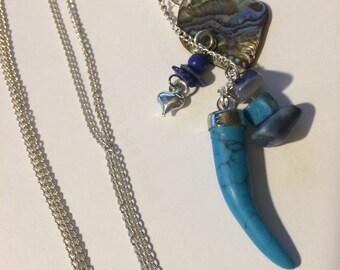 Boho lange Halskette Türkis Stein Klaue Anhänger mit Stein Anhänger #N00149