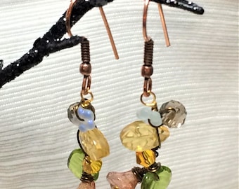 Herbst Wickeln Ohrringe mit tschechischen Glas Blume Perlen und Kristalle. E00345