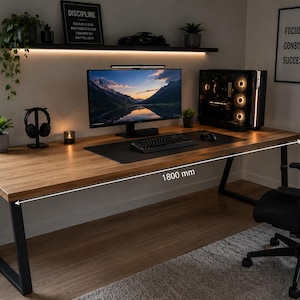 Modern Industrial Desk Plans | DIY Desk | PDF + 3D Model | 1800 mm Wooden Desk | Steel Frame | Workshop Plans