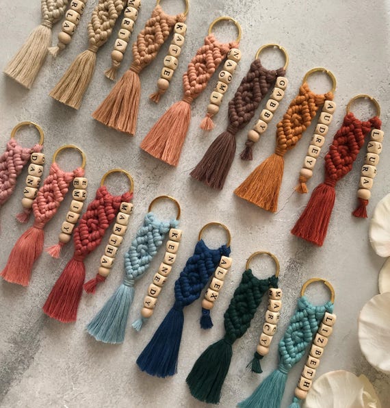Custom Boho Macrame Name Keychain, Personalized Bead Keyring, Bag Charm For Woman, Car Key Accessory,  Colorful Keyring, Bag or Purse Charm
