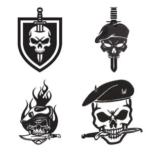 Diseños de bordado de calaveras militares / Bordado táctico para máquina del ejército (Descarga instantánea)