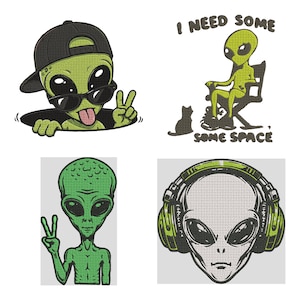 Funny Alien Embroidery Designs, Space-Themed Machine Embroidery (Digital Download)