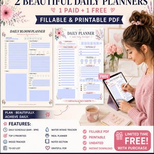 Buy 1 Get 1 Free | Daily Planner | Printable & Fillable PDF | Instant Download