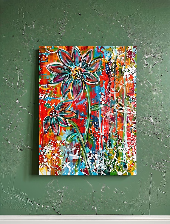 Hand-Painted Acrylic Floral Canvas Panel Art – Textured Accent Piece