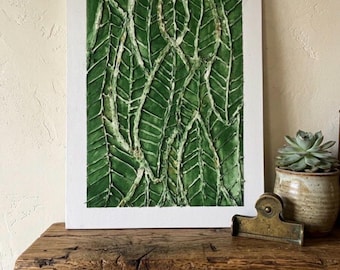 Textured Leaf Painting on Canvas Panel – Acrylic, Texture Paste Art