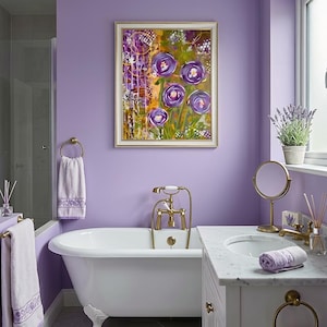 Hand-Painted Purple Flowers Acrylic Canvas Panel Art – Gallery Wall Accent