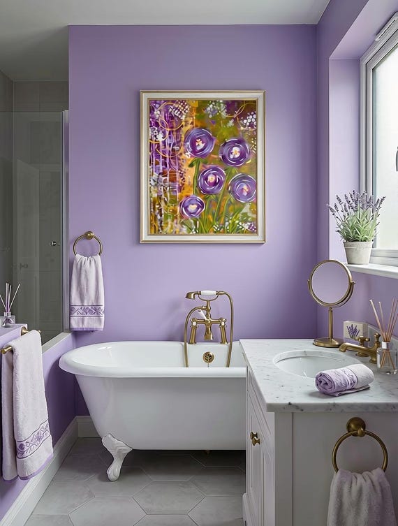 Hand-Painted Purple Flowers Acrylic Canvas Panel Art – Gallery Wall Accent