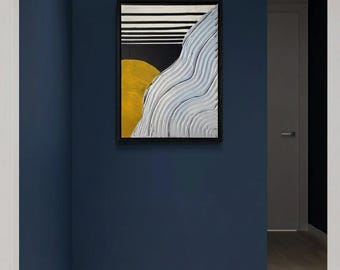 Abstracte oceaan, acrylverfschilderij op canvaspaneel met textuur (30 x 40 cm)