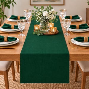 Forest Green Table Runner, Elegant Cotton Table Runner, Dark Green Dining Table Decor, Wedding Table Decor, Farmhouse Table Linen