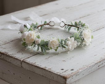 Flower Crown for Girls,Baptism Headpieces,White Communion Crown