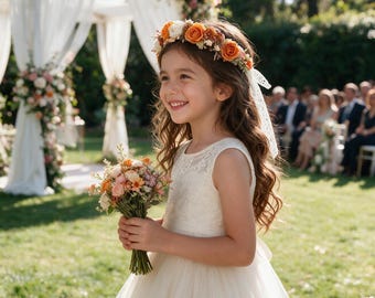 Flower Crown for Girls ,Burnt Orange Flower Hair Band, Terracotta Bridal Flower Headpiece,