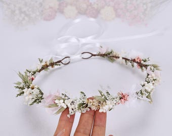Flower Crown for Girls,Thin Rustic Dried Wildflower Crown, Real Flower Headpiece,