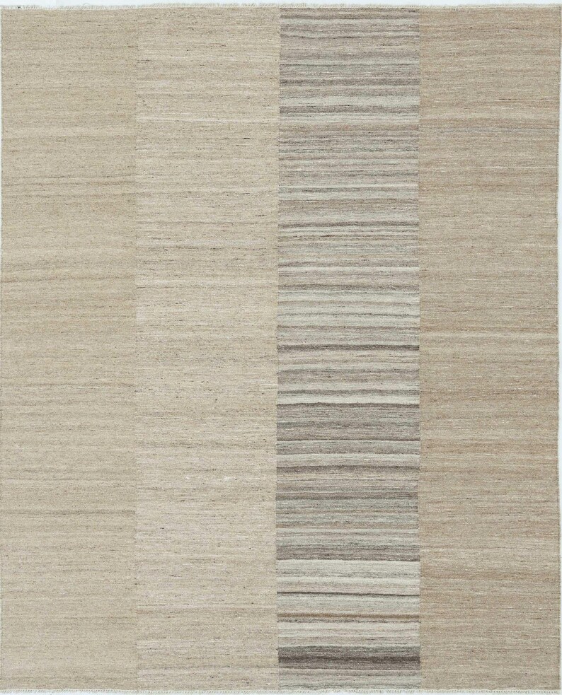 Soft Ground Creek Wollteppich in Taupe, handgewebt, flachgewebt, kurzflorig, graubeige-taupefarbener Teppich, 8x10 Bild 2