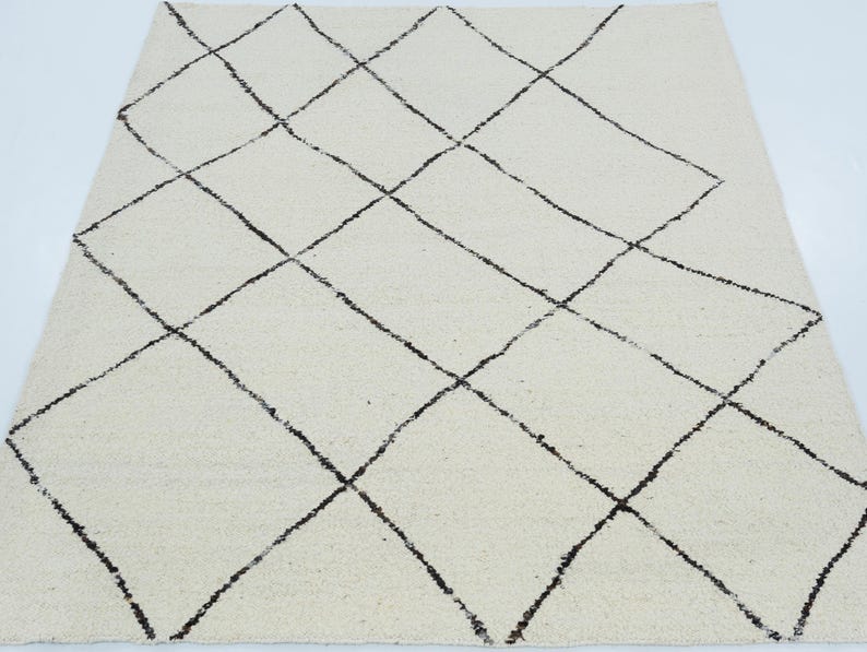 Tapis Warm Grain Cress en laine ivoire, tissé à la main, motif tribal texturé, tapis crème ivoire 8x10 image 3