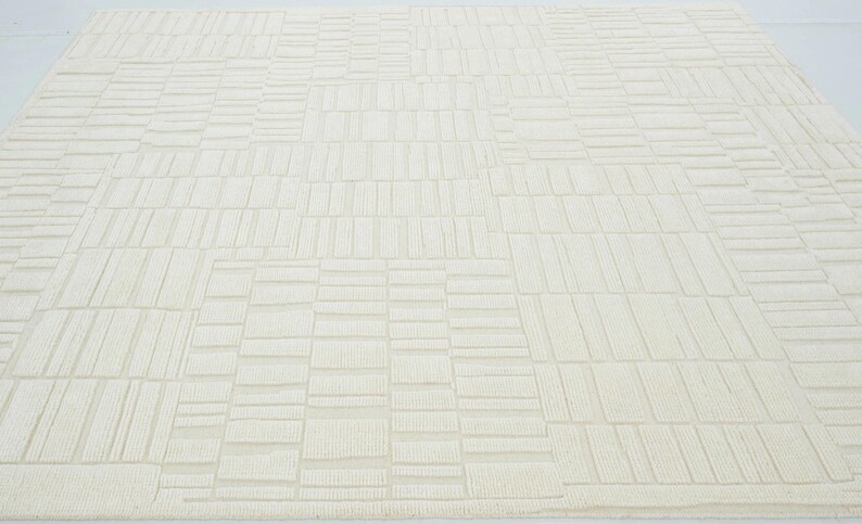 Alfombra Quiet Weave de lana color canela marfil, anudada a mano con textura sutil tono sobre tono, alfombra de área color crema marfil de 8x10 imagen 7