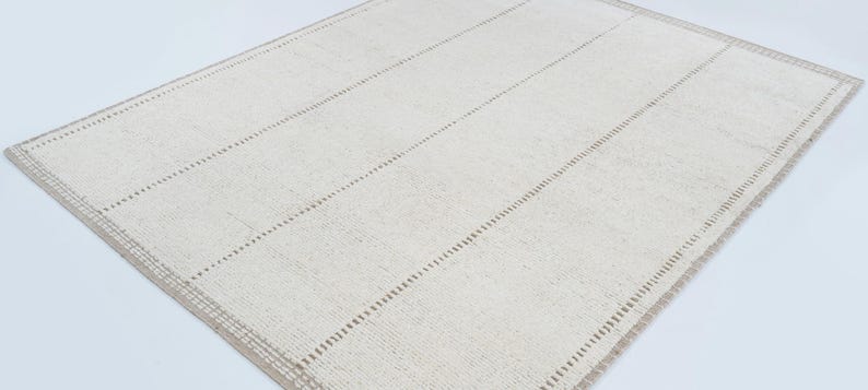Warm Grain Clover Ivory Wool Rug, Hand-Knotted Textured Tribal Weave, Ivory Cream Area Rug 8x10 image 5
