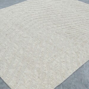 Still Water Burnish Ivory Wool Rug, Hand-Knotted Tonal Washed Pattern, Ivory Cream Area Rug 8x10 image 6