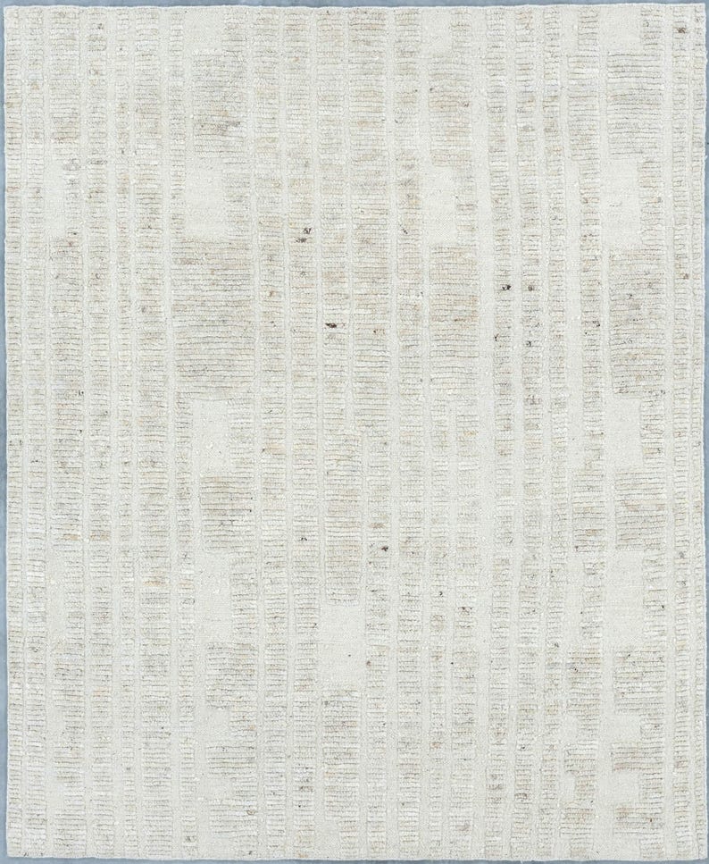 Still Water Calm Ivory wollen vloerkleed, handgeknoopt met tonale, gewassen patronen, ivoorkleurig crèmekleurig vloerkleed 8x10 afbeelding 2