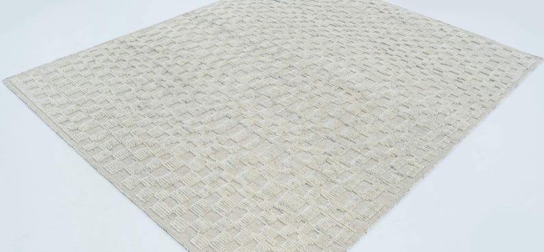 Still Water Branch Wollteppich in Creme, handgeknüpft, Ton-in-Ton-Waschungsmuster, cremefarbener Teppich 8x10 Bild 7