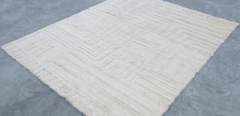 Alfombra de lana Warm Grain Chime color marfil, tejido tribal texturizado anudado a mano, alfombra de área color crema marfil de 8x10 imagen 6