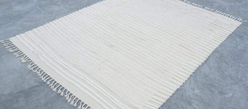 Warm Grain Cardamom Ivory wollen vloerkleed, handgeknoopt met een gestructureerd tribaal weefsel, ivoorkleurig crèmekleurig vloerkleed 8x10 afbeelding 6