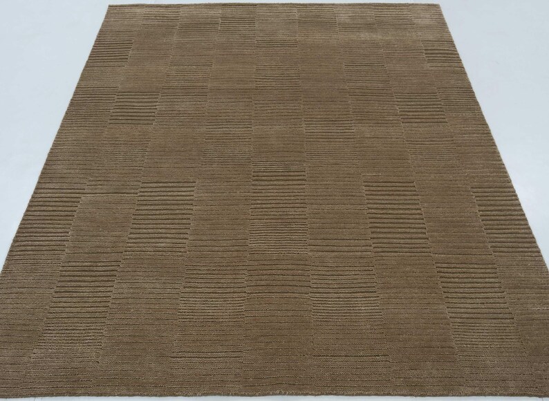 Deep Pile Cruise Sienna Wool Rug, Hand-Knotted Plush High-Low Pile, Burnt Sienna Area Rug 8x10 image 3