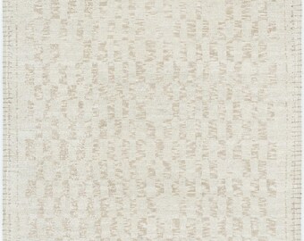 Tapete Warm Grain Billow em lã marfim, tecido tribal texturizado feito à mão, tapete de área creme marfim 8x10
