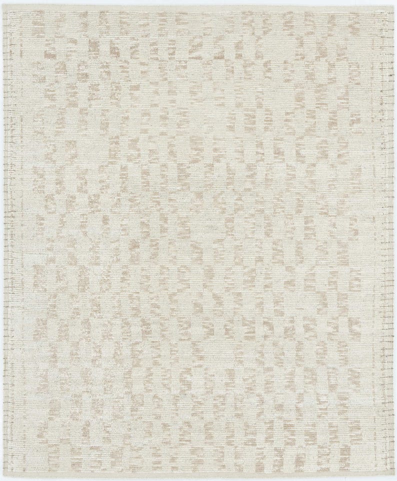 Warm Grain Billow Ivory Wool Rug, Hand-Knotted Textured Tribal Weave, Ivory Cream Area Rug 8x10 image 1