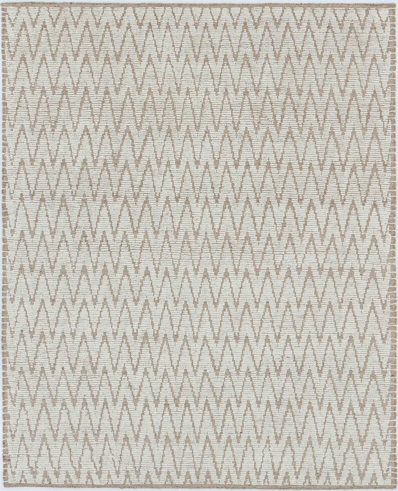 Warm Grain Breeze Elfenbeinfarbener Wollteppich, handgeknüpft, strukturiertes Tribal-Webmuster, elfenbeinfarbener Teppich 8x10 Bild 1