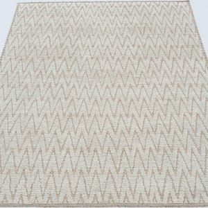 Warm Grain Breeze Elfenbeinfarbener Wollteppich, handgeknüpft, strukturiertes Tribal-Webmuster, elfenbeinfarbener Teppich 8x10 Bild 2
