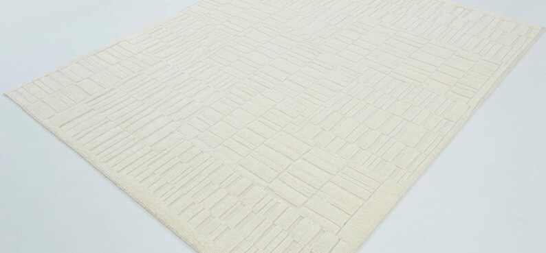 Alfombra Quiet Weave de lana color canela marfil, anudada a mano con textura sutil tono sobre tono, alfombra de área color crema marfil de 8x10 imagen 5