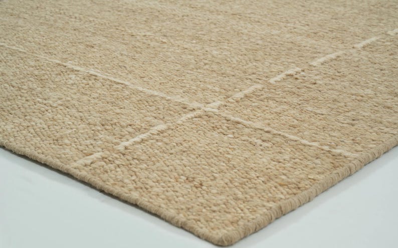 Geweven Ridge Azuriet Camel wollen vloerkleed, handgeweven ribbels met richtingspatroon, warm camelkleurig vloerkleed 8x10 afbeelding 7