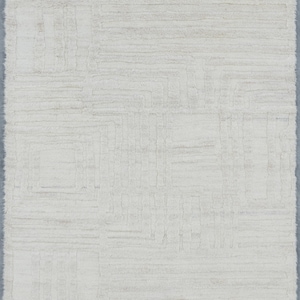 Alfombra de lana Warm Grain Chime color marfil, tejido tribal texturizado anudado a mano, alfombra de área color crema marfil de 8x10 imagen 1